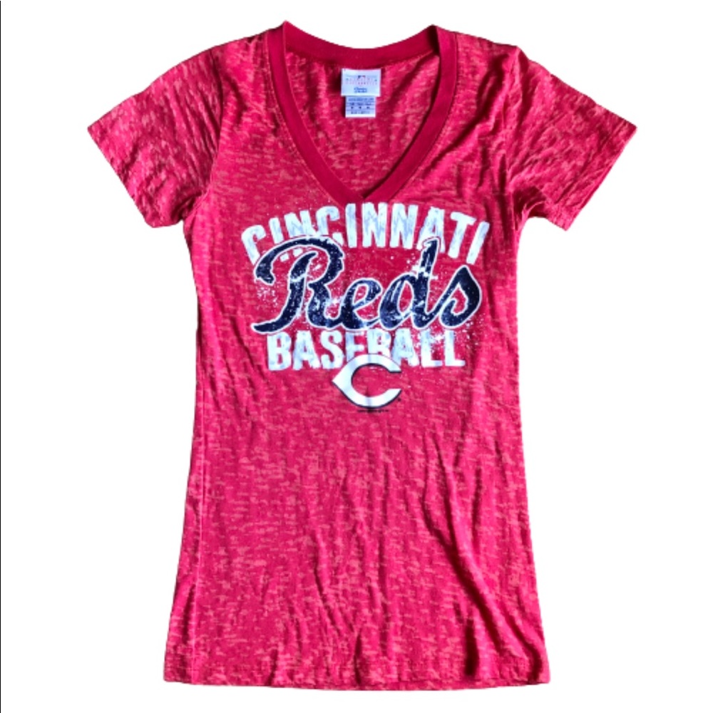 NEW Cincinnati Reds Baseball Shirt V Neck Short Sleeve Red Small Women’s